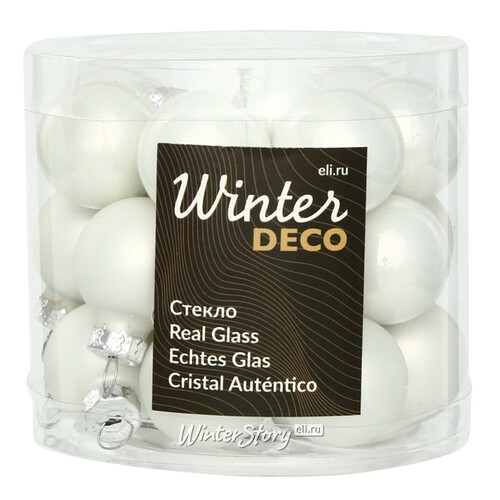 Набор стеклянных шаров 2.5 см белый mix, 24 шт Winter Deco