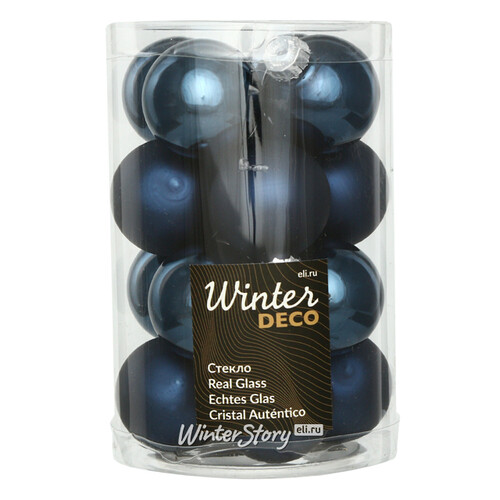 Набор стеклянных шаров 3.5 см синий бархат mix, 16 шт Winter Deco
