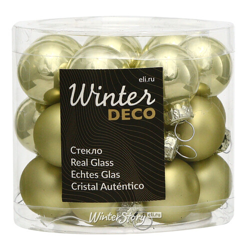 Набор стеклянных шаров 2.5 см нежно-оливковый mix, 24 шт Winter Deco