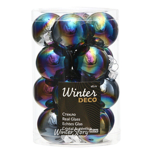 Набор стеклянных шаров 3.5 см черный перламутр, 16 шт Winter Deco