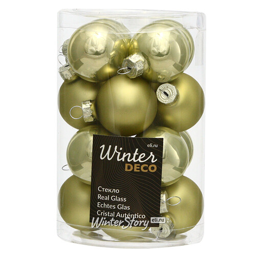 Набор стеклянных шаров 3.5 см нежно-оливковый mix, 16 шт Winter Deco