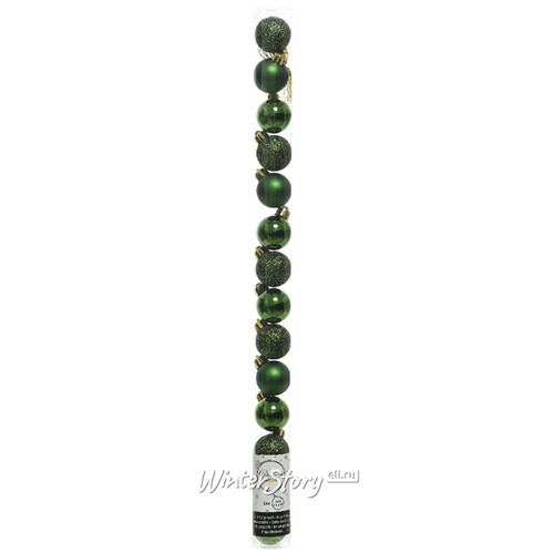 Набор пластиковых шаров Блеск 3 см зеленый бархат, 14 шт Winter Deco