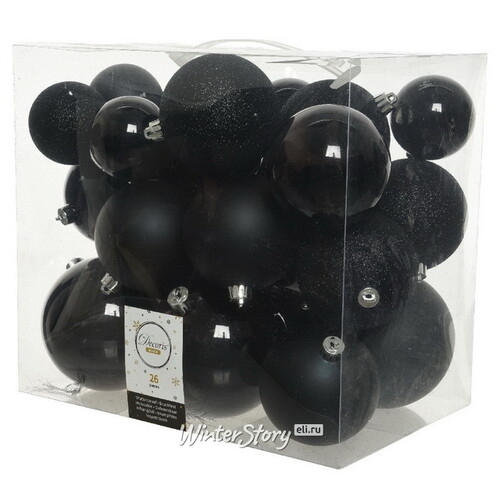 Набор пластиковых шаров Cosmo Черный, 6-10 см, 26 шт Winter Deco