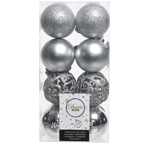 Набор пластиковых шаров Анданте 6 см серебряный, 16 шт Kaemingk