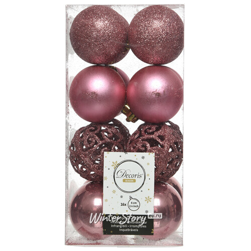 Набор пластиковых шаров Анданте 6 см розовый бархат, 16 шт Kaemingk