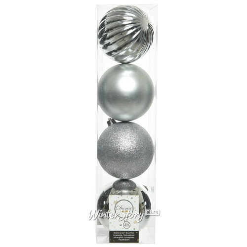 Набор пластиковых шаров Блеск 10 см серебряный, 4 шт Winter Deco