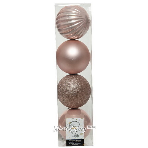 Набор пластиковых шаров Блеск 10 см розовый бутон, 4 шт Winter Deco