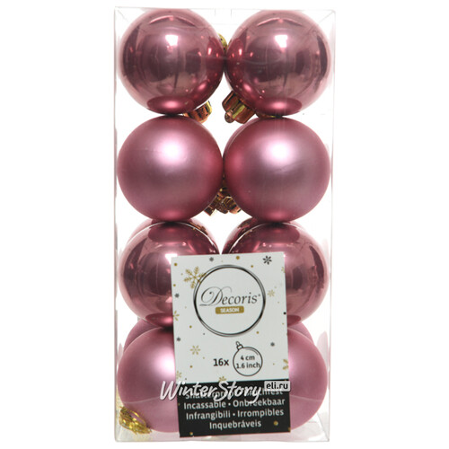 Набор пластиковых шаров Розовый Бархат 4 см, 16 шт, mix Kaemingk