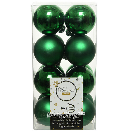 Набор пластиковых шаров Рождественский Зеленый 4 см, 16 шт, mix Kaemingk