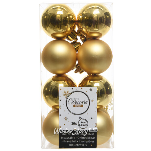 Набор пластиковых шаров Золотой 4 см, 16 шт, mix Winter Deco