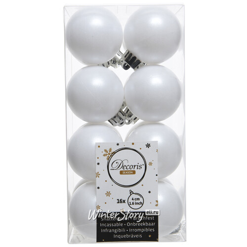 Набор пластиковых шаров Белый 4 см, 16 шт Winter Deco