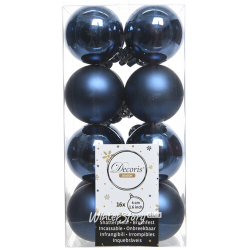 Набор пластиковых шаров Синий Бархат 4 см, 16 шт, mix Winter Deco