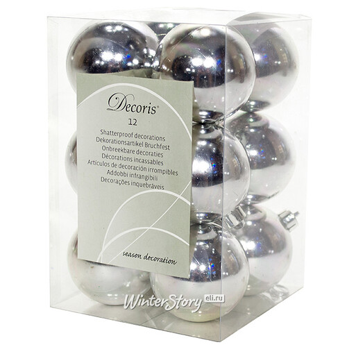 Набор пластиковых глянцевых шаров 6 см серебро, 12 шт Kaemingk/Winter Deco