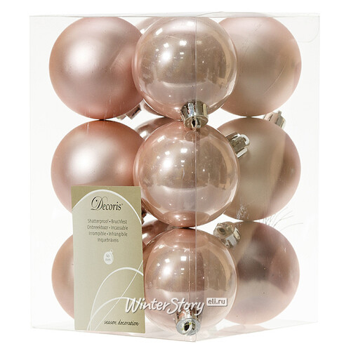 Набор пластиковых шаров Розовый Бутон 6 см, 12 шт, mix Winter Deco