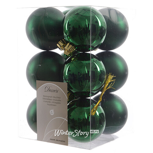 Набор пластиковых шаров Зеленый Классический 6 см, 12 шт, mix Kaemingk/Winter Deco