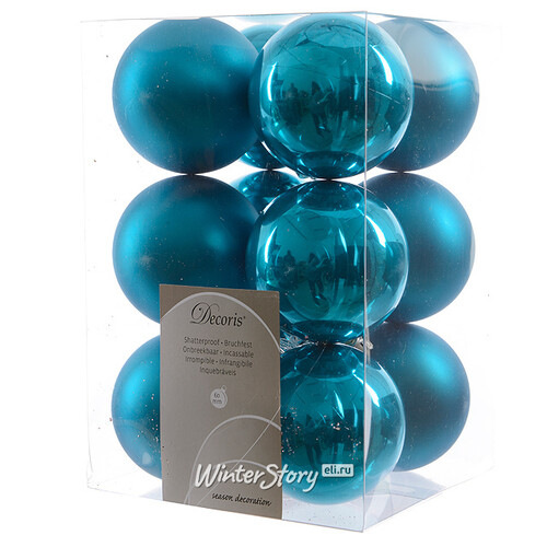 Набор пластиковых шаров Лазурный 6 см, 12 шт, mix Kaemingk/Winter Deco