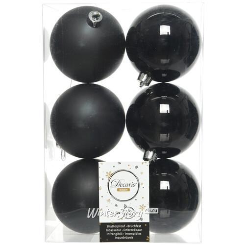 Набор пластиковых шаров Черный 8 см, 6шт, mix Kaemingk