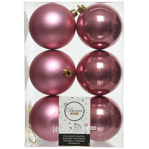 Набор пластиковых шаров Розовый Бархат 8 см, 6 шт, mix Kaemingk