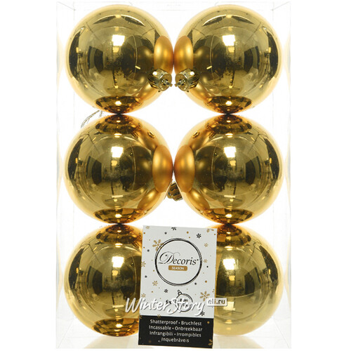 Набор пластиковых глянцевых шаров 8 см золотой, 6 шт Kaemingk/Winter Deco
