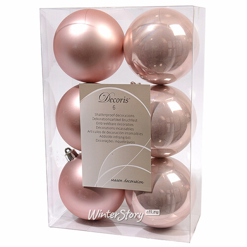 Набор пластиковых шаров Розовый Бутон 8 см, 6 шт, mix Winter Deco