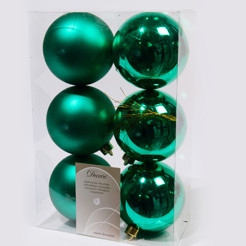 Набор пластиковых шаров Изумрудный 8 см, 6 шт, mix Kaemingk/Winter Deco