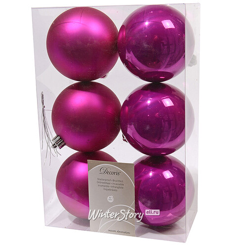 Набор пластиковых шаров Розовая Фуксия 8 см, 6 шт, mix Kaemingk/Winter Deco