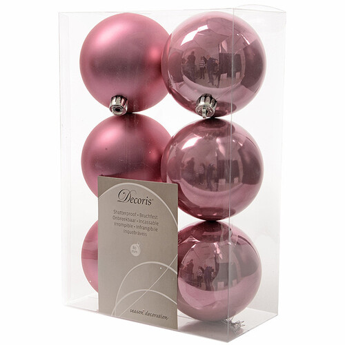 Набор пластиковых шаров Розовый Шелк 8 см, 6 шт, mix Kaemingk/Winter Deco