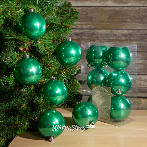 Набор пластиковых шаров Изумрудно-Зеленый 8 см, 6 шт, mix Kaemingk/Winter Deco