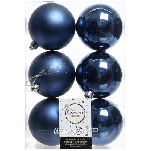 Набор пластиковых шаров Синий Бархат 8 см, 6 шт, mix Winter Deco