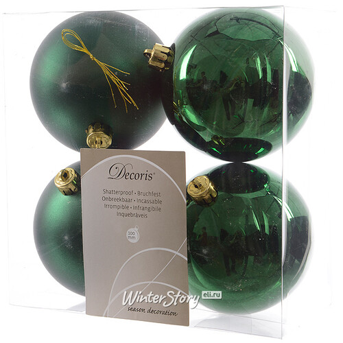 Набор пластиковых шаров Зеленый Классический 10 см, 4 шт, mix Kaemingk/Winter Deco