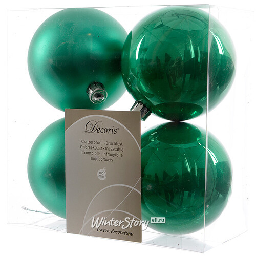 Набор пластиковых шаров Изумрудно-Зеленый 10 см, 4 шт, mix Kaemingk/Winter Deco