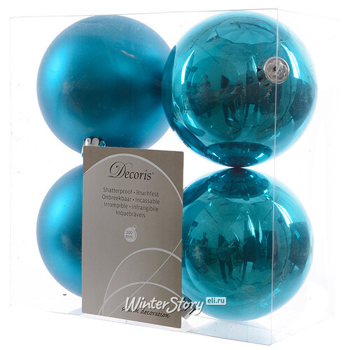 Набор пластиковых шаров Лазурный 10 см, 4 шт, mix Kaemingk/Winter Deco