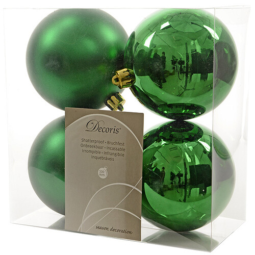 Набор пластиковых глянцевых шаров 10 см зеленый, 4 шт Kaemingk