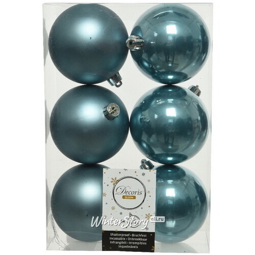Набор пластиковых шаров Голубой Туман 8 см, 6 шт, mix Kaemingk