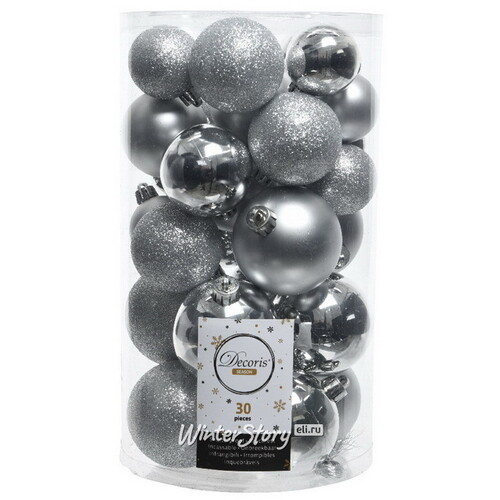 Набор пластиковых шаров Luminous - Серебряный, 4-6 см, 30 шт Winter Deco