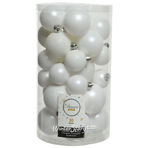 Набор пластиковых шаров Luminous - Белый, 4-6 см, 30 шт Winter Deco