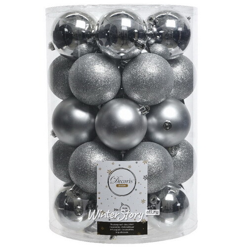Набор пластиковых шаров Grande Collection - Серебряный 8 см, 34 шт, mix Winter Deco