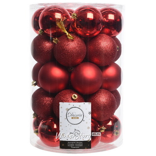 Набор пластиковых шаров Grande Collection - Красный 8 см, 34 шт, mix Winter Deco