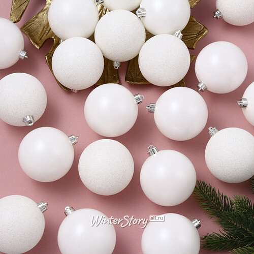 Набор пластиковых шаров Luminous - Белый, 8 см, 34 шт Winter Deco