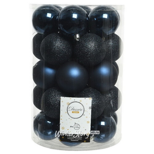 Набор пластиковых шаров Luminous - Синий Бархат, 8 см, 34 шт Winter Deco