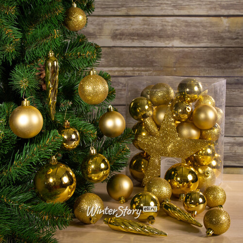 Набор елочных шаров с верхушкой Классическое Соло 33 предмета, золотой Winter Deco