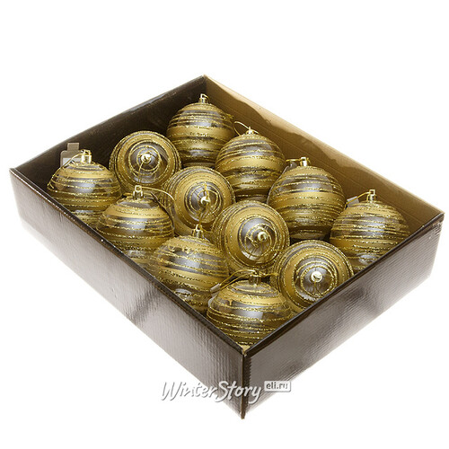 Набор пластиковых шаров Метель 8 см золотой, 12 шт Kaemingk