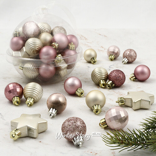 Набор елочных мини-украшений Christmas Gift: Розовые Облака, 30 шт, пластик Kaemingk