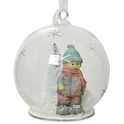 Новогодний шар с композицией Малыш Йонатан готовится к Рождеству 8 см, стекло Kaemingk
