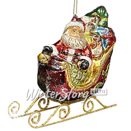 Елочная игрушка "Санта в санях с подарками", 12 см, стекло, подвеска Holiday Classics