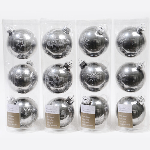 Набор стеклянных елочных шаров Совершенство 7 см серый шерстяной, 3 шт Kaemingk