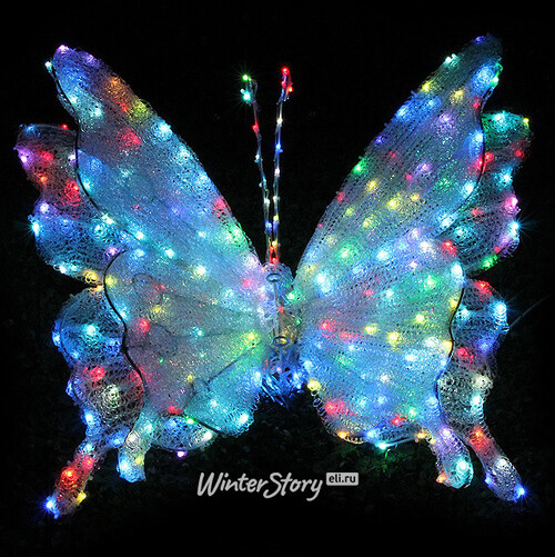 Бабочка светящаяся, 82*82 см, уличная, прозрачные акриловые нити, 360 разноцветных светодиодов, IP65 Экорост