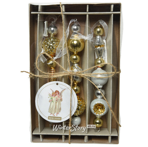 Набор елочных украшений Vintage Christmas: Soft Gold 15 см, 3 шт, стекло, подвеска Kaemingk