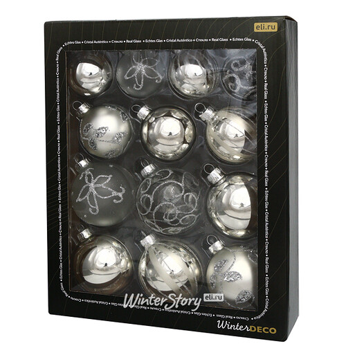 Набор стеклянных шаров Modellato - Серебряный 7 см, 13 шт Winter Deco