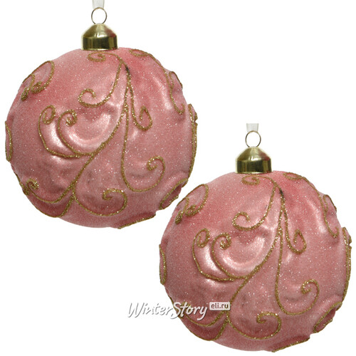 Набор винтажных елочных шаров Монфревиль 10 см розовый, 2 шт, стекло Kaemingk